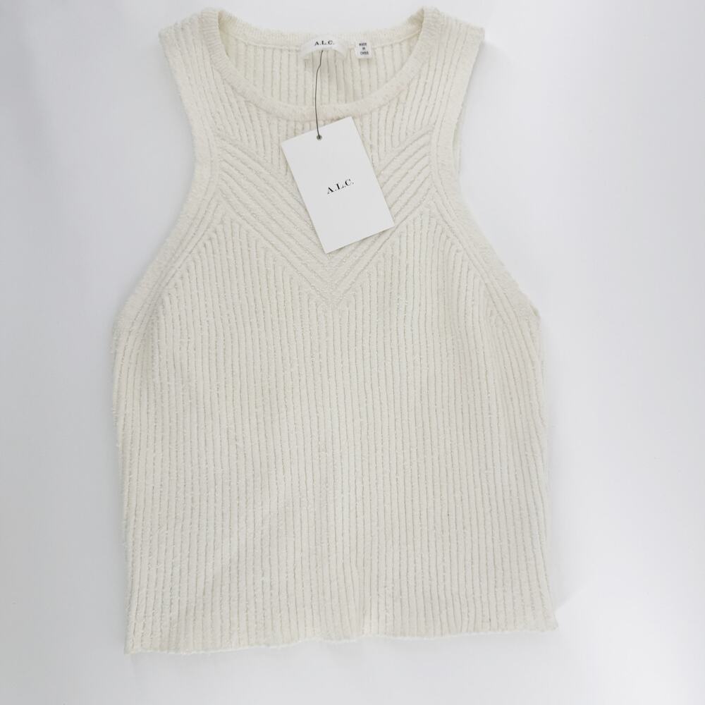 A.L.C. Lucy Rib Knit Tank Top Sz XL NWT $295 Viscose Crew Neck Chevron Top - Picture 2 of 7
